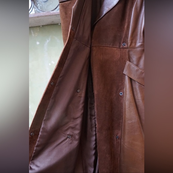 1980s Vintage Rich Brown Suede and Leather Statement Dress with Pockets - Picture 6 of 7